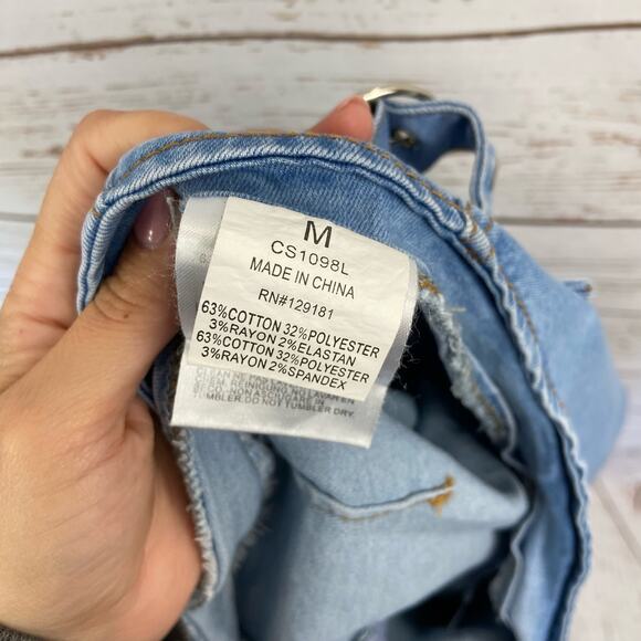 Windsor M Light Blue High Rise Double Buckle Slit Mini Denim Skirt - Picture 9 of 11